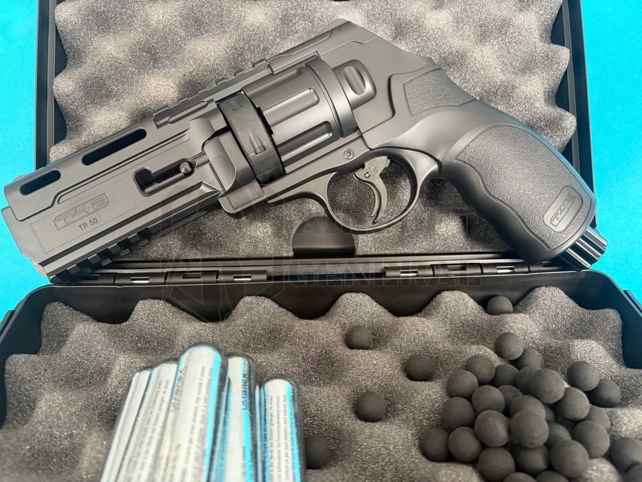 Pistol paintball puternic 11j set cu bile cauciuc, cutie transport si capsule co2 cadou Airsoftgeneral NOU