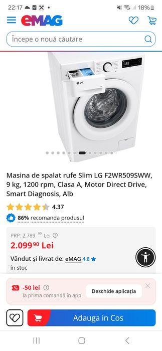 Masina de spălat LG 9 kg
