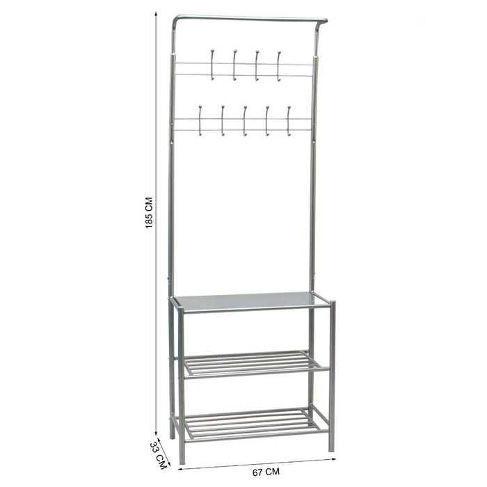 Cuier metalic hol ST25180 cu 18 agatatori si rafturi, metal gri