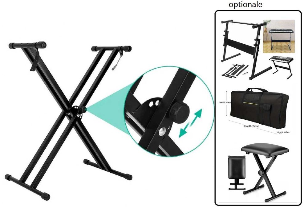 Stativ dublu x suport universal orga electronica +Scaun pian ajustabil
