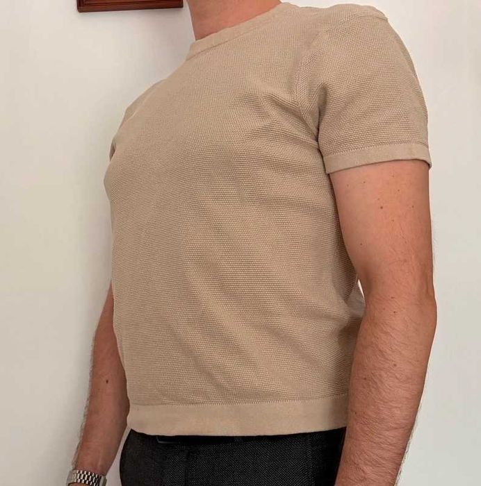 Tricou Zara barbati tricot texturat bej marimea M