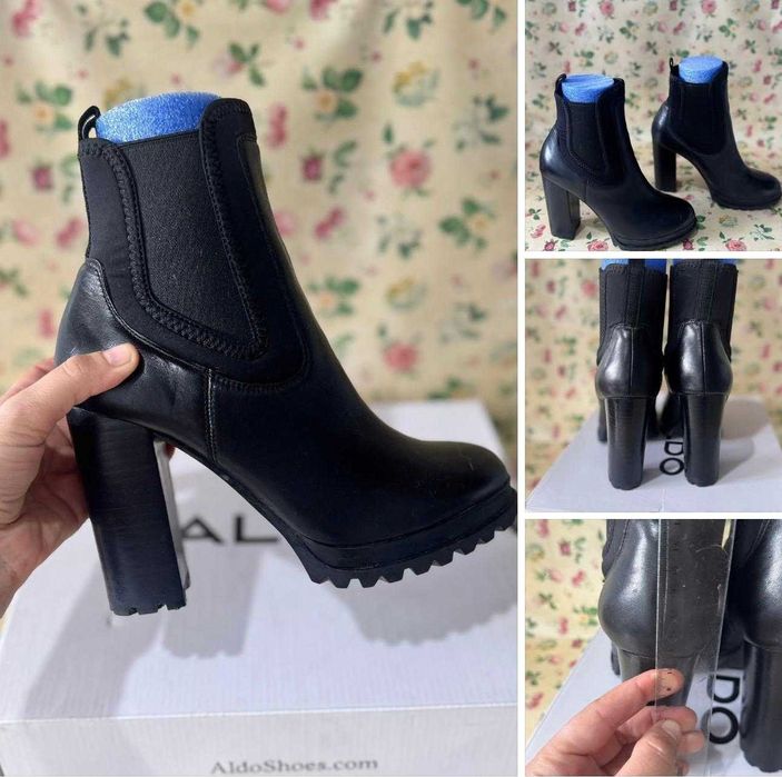 Botine  ALDO "Bolder" din piele neagră cu toc gros și talpă platformă