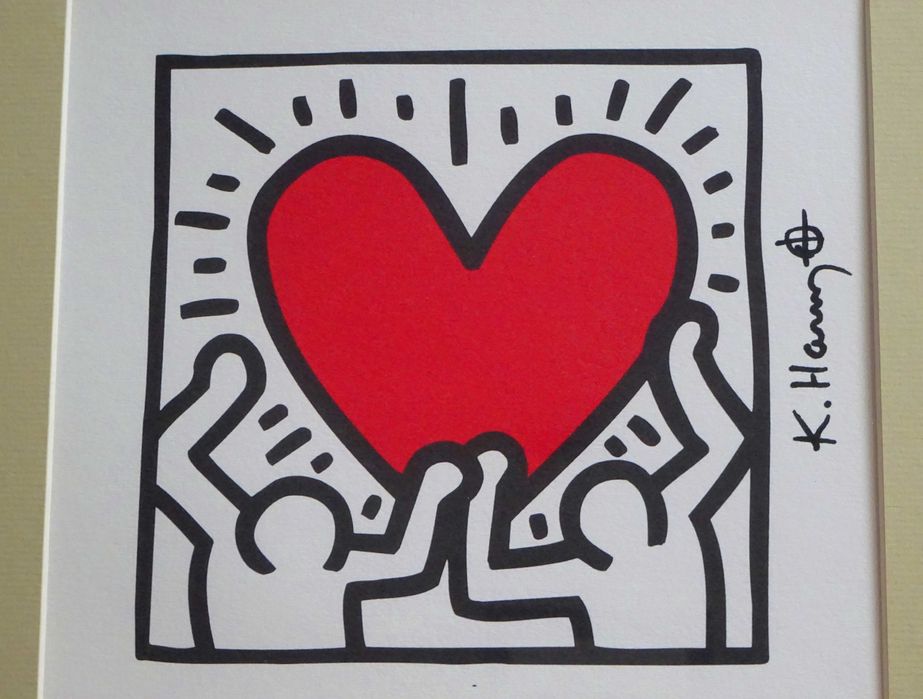 Cromolitografie Keith Haring, ’Red Heart’ | Tablou Deosebit, vechi