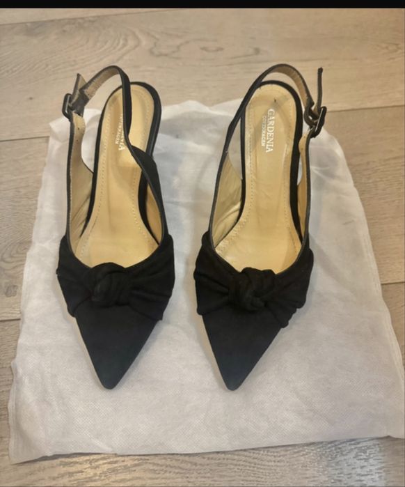Black suede real leather kitten heels slingback Gardenia Copenhagen
