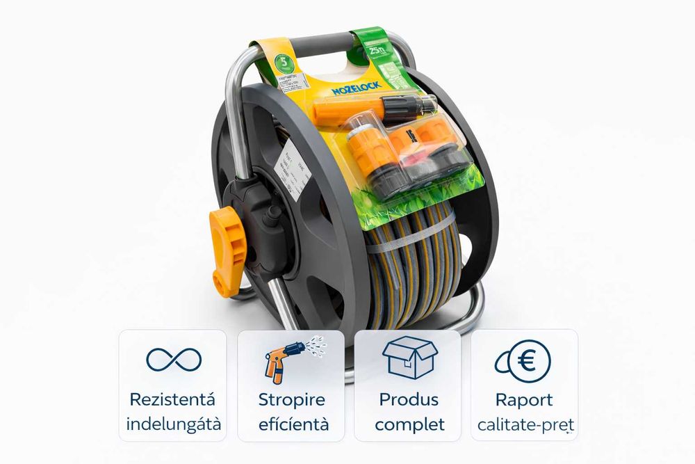 Derulator Hozelock cu Furtun 25m Gata de Folosit