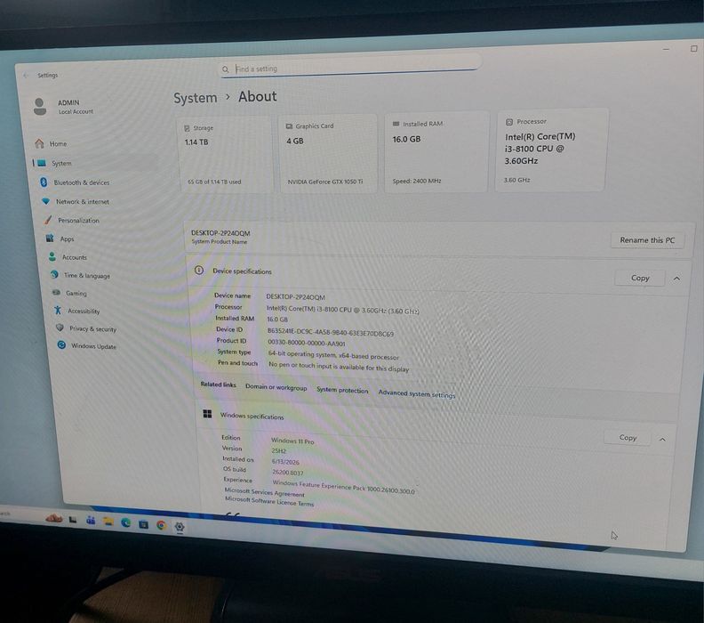Unitate Pc Gaming GTX 1050 Ti 4Gb, i3-8100 3,6Ghz,Ram 16 Gb, Ssd 256