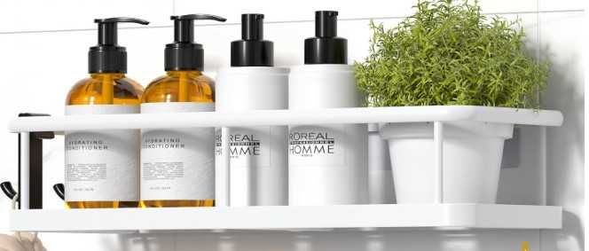 Raft Duș Alb,Etajera– Fără Găurire