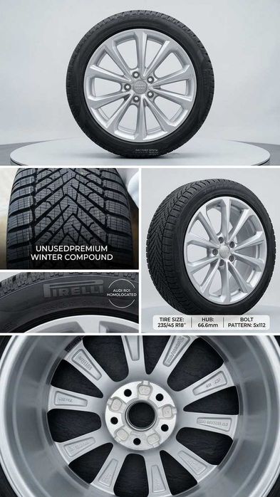 ЧИСТО НОВИ! Оригинални джанти Audi 18" 5x112 със зимни гуми Pirelli 235/45 R18 (A4 B9, A5, Q5, Q3, SQ5, A7, S5, A3, S3, RS3, RSQ3, Passat,Skoda)