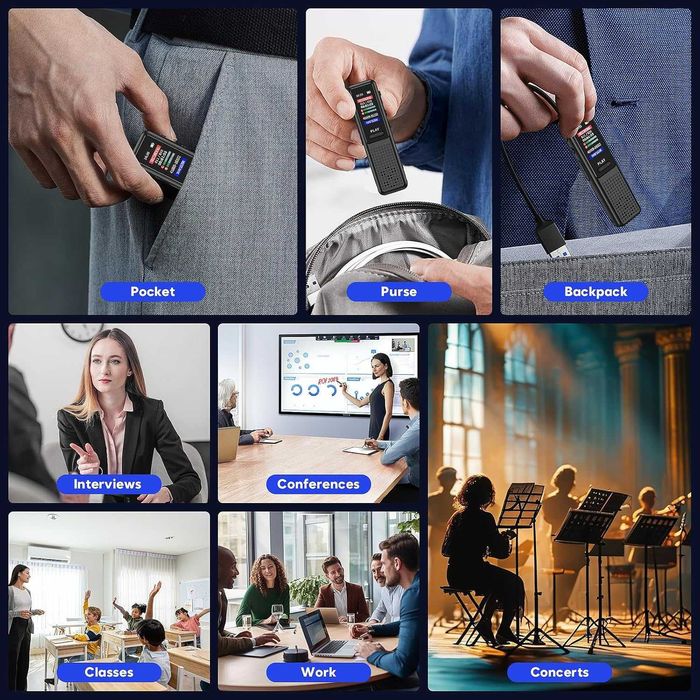 64GB диктофон с технология за намаляване на шума, с изкуствен интелект