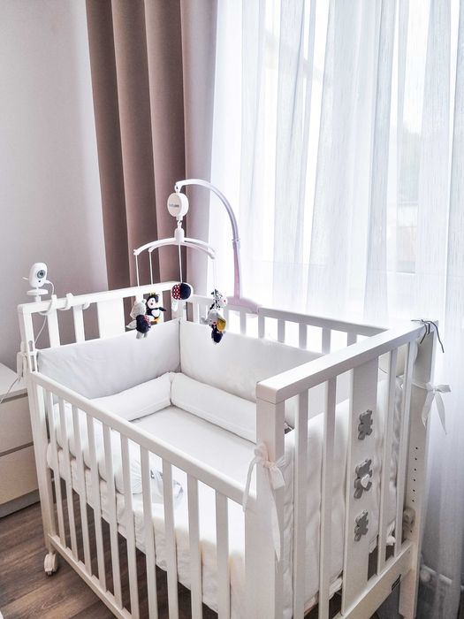 Pătuț co-sleeper Mini Molly Erbesi + saltea cocos nouă + protecții laterale