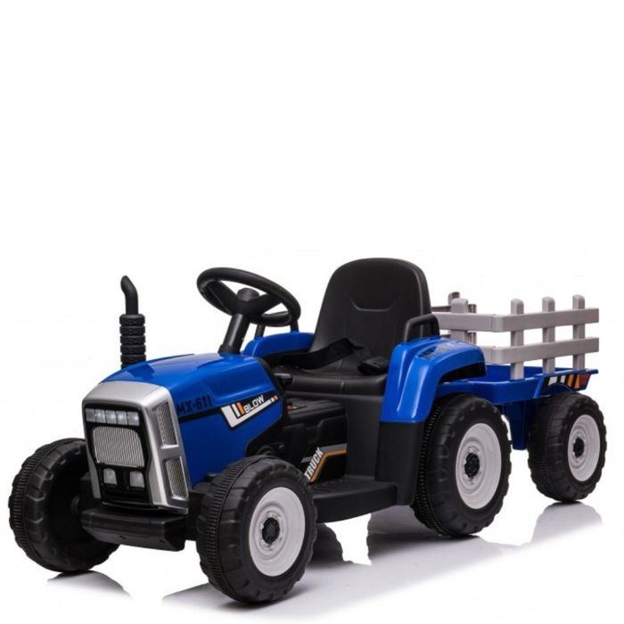 Детски акумулаторен трактор с ремарке 12V – 2x25W, MP3, Bluetooth, до 30 кг, син