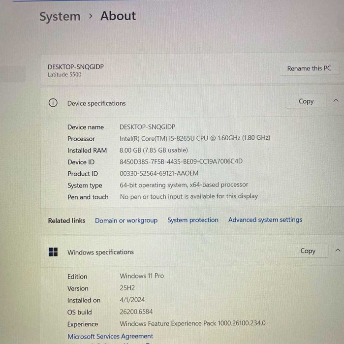 Dell Latitude 5500 - 15.6''FHD, i5-8265u, 8GB RAM DDR4, 256GB NVMe M.2