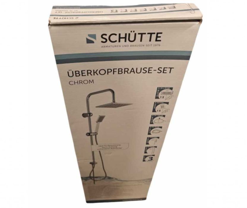 Хромиран горен душ комплект, смесител тип дъждовен душ Schütte