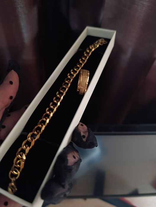 Мужской браслет и перстень -кольцо в золотом цвете
