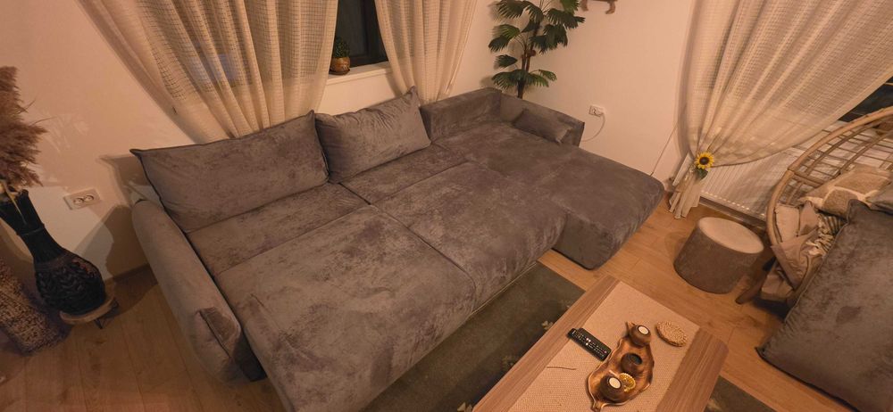 Coltar living extensibil pe stanga / dreapta, 5 locuri, Tokyo, gri inchis, 338 x 190 x 87 cm, 3C