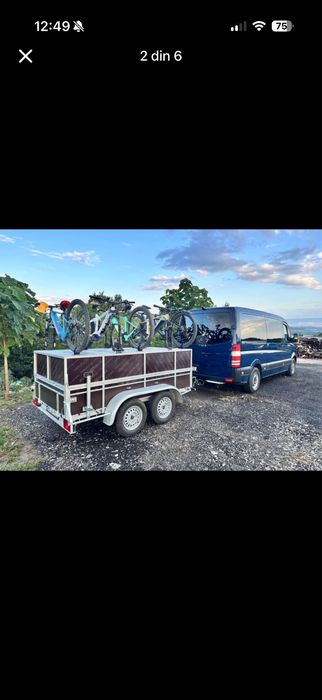 REMORCĂ 750 KG 2 AXE + Capac rigid rezistent+ 5 SUPORTURI E-BIKE + PRELATĂ
