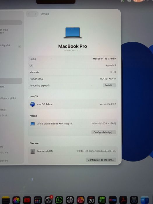 MacBook PRO - Procesor M3 - 8Gb - SSD 512 Impecabil