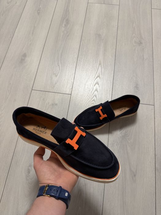 Mocasini/ Espadrile  Barbati H E R M E S Albastru Indigo Piele Naturala!