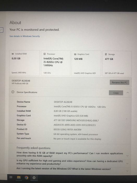 HP ProBook 440 G6 512GB SSD / 8GB RAM