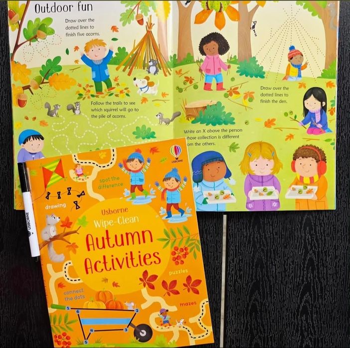 Set Carte de pictat cu apa si Carte cu activitati de toamna tip Scrie si sterge