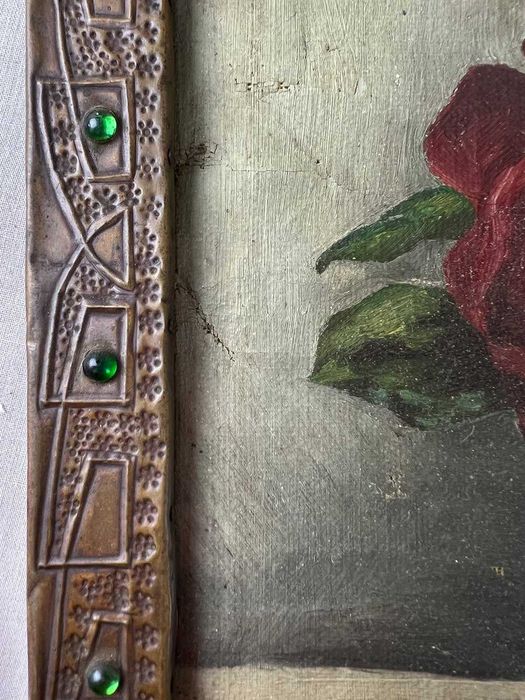 Tablou vechi ulei pe panza trandafiri inramat