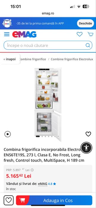 Combina frigorifica incorporabila electrolux