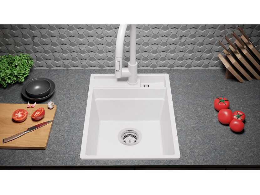 Кухненска Мивка от гранит модел Осло 40 Премиум 380 x 530 мм - Бяла