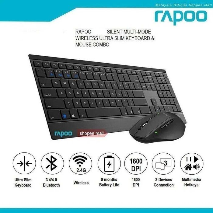 # Клавиатура и мышь Rapoo 9500M Ультратонкая Беспроводная Black Ru