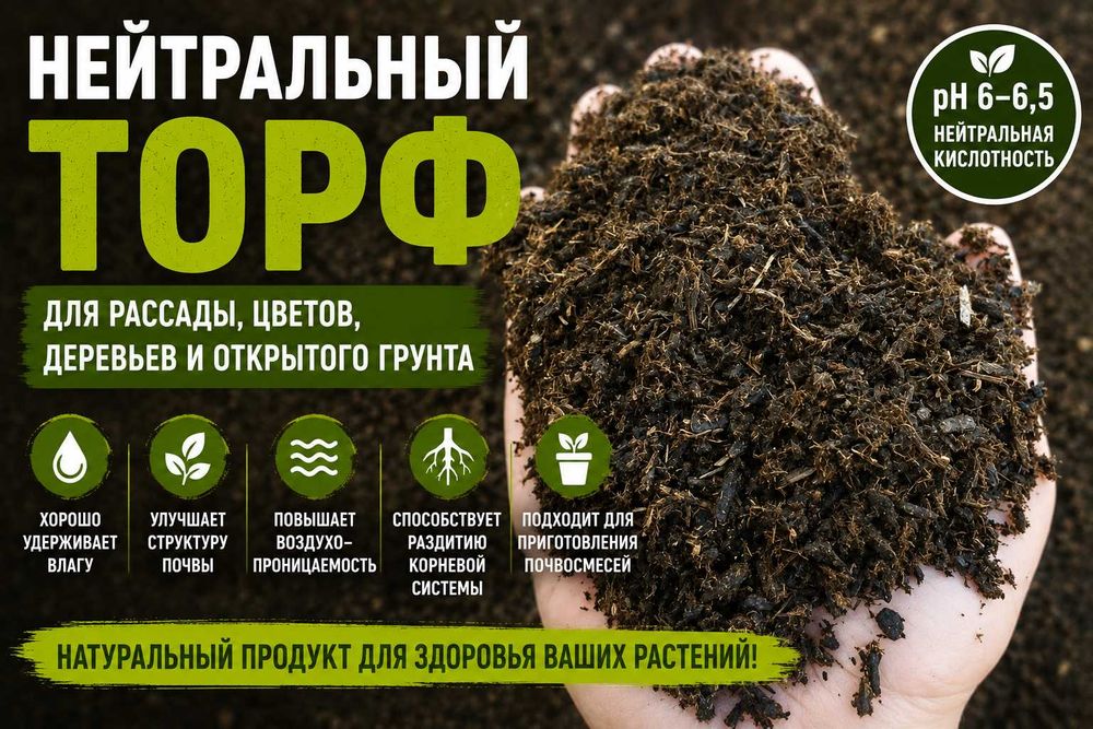 Нейтральный торф для рассады, цветов, деревьев и открытого грунта