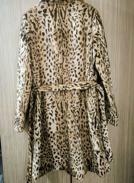 Палто от естествена кожа с косъм и  леопардов принт