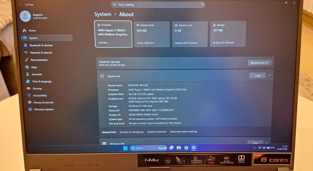 Laptop Gaming ASUS ROG STRIX Ryzen 7 RTX 3060