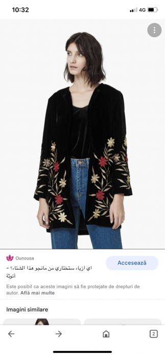 Haina/scurta/ trenci/ sacou  catifea cu broderie , Mango, noua