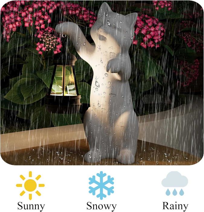 Статуя на котка от смола със соларен фенер - външни и вътрешни декор