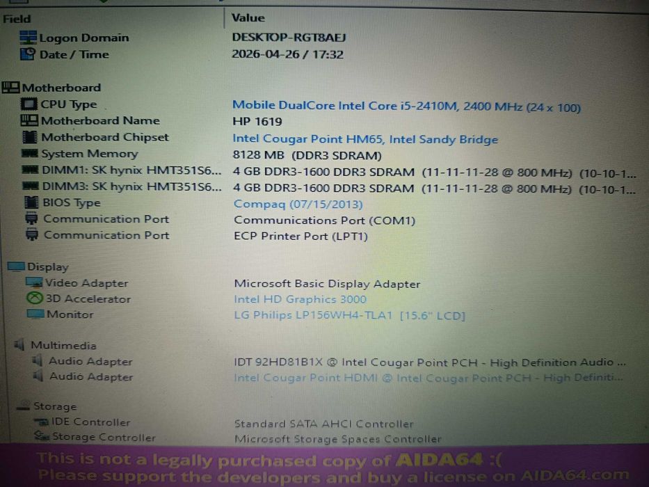 Laptop HP Probook 6560b, core i5 2410m, 8gb ddr3, baterie buna uzura 0%