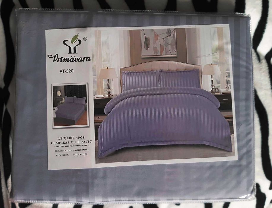 lenjerie fina pat de 2persoane damasc bumbac 4piese 180x200 lila noua