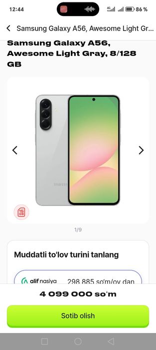 Samsung Galaxy A56  8/128 yangi korobka garantiya 1 yil