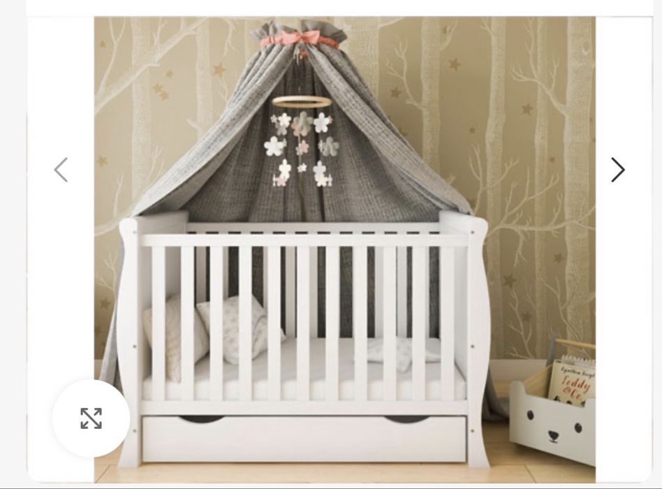 Patut bebe din lemn regal white+saltea de cocos + protectii laterale patut