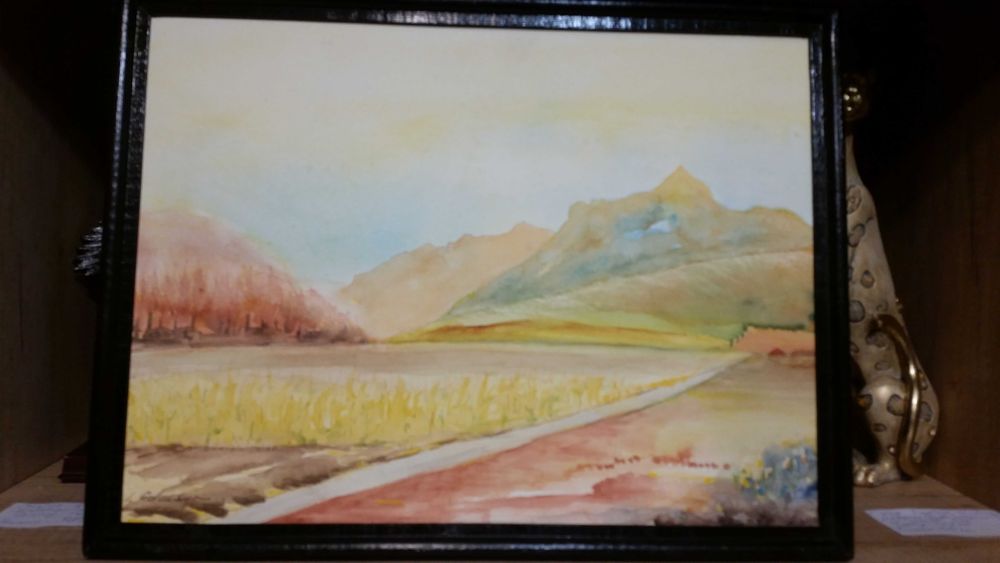 Пейзаж, рисуван с акварел. В хубава черна рамка. Голям! 42 на 32 см.