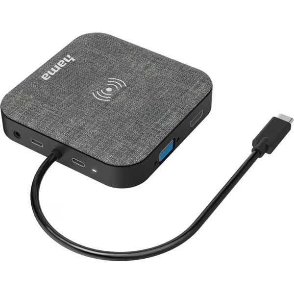 Hub sigilat 12 in 1 USB HAMA 200134 USB-C USB-A Retea Gigabit RJ45 HDMI VGA Card SDXC Wireless Charger