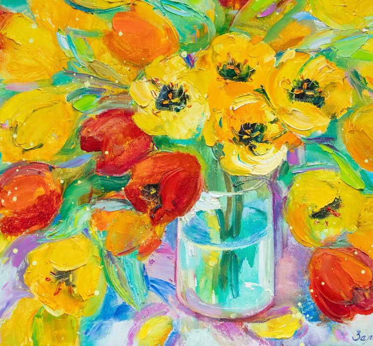 Картина "Желтые тюльпаны". Холст, масло. 75х85см