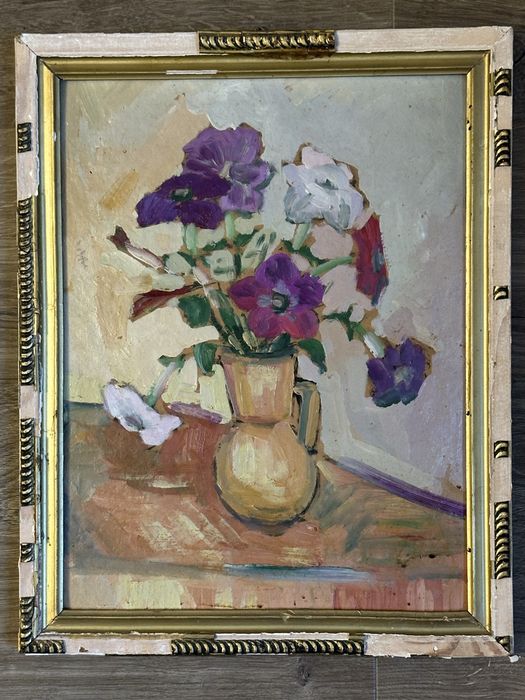 Tablou Rodica Leontescu 1912 ulei pe carton cu dedicatie de la prima expozitie