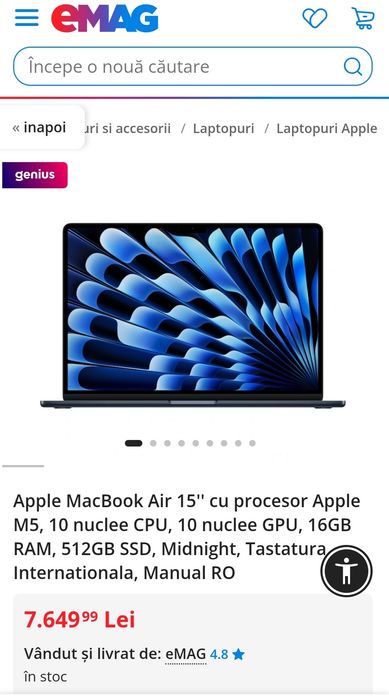 MacBook Air 15/ M5/ 16gb ram/ 512 SSD/ garantie/ SIGILAT/ silver