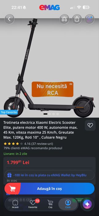 Trotineta Xiaomi Electric Scooter Elite 400w 45km autonomie 25km viteza
