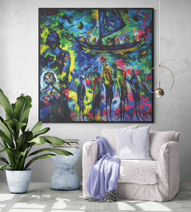 Картина холст масло 100х100 современная абстрактная живопись ручная