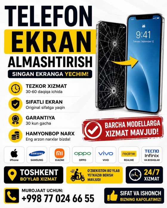 Telefon remont ekran almashtirish