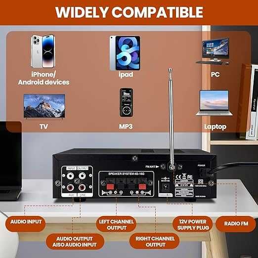 Мини Bluetooth усилвател, стерео с миксер с  карта и вход за микрофон