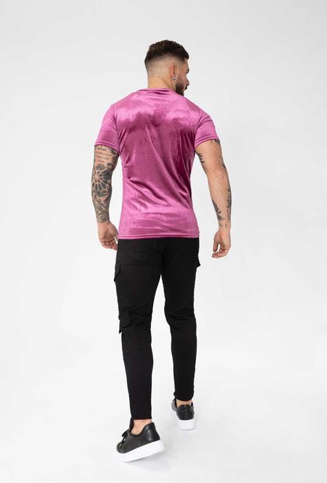 Tricou barbati, catifea, elastic, Visiniu