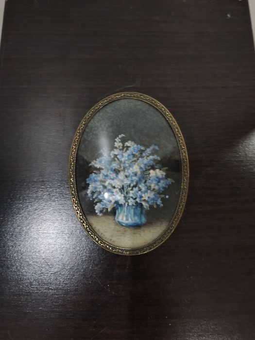 Винтидж овално пано с цветя, мини картина, ретро декорация