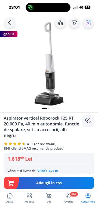 Redus! Nou este 1500 ! Roborock vertical +mop ve se curata singur