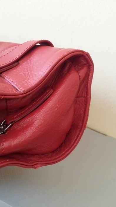 Дамска маркова чанта от естествена кожа, черна, червена